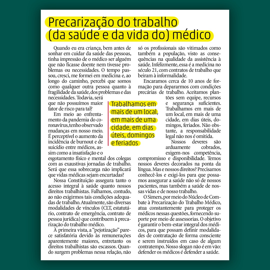 Jornal Di Rio De Santa Maria Publica Artigo Sobre Precariza O Da Medicina